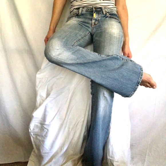 Flare wide leg stretch stone-washed faded denim jeans women’s size 27 26 25 - Picture 4 of 13